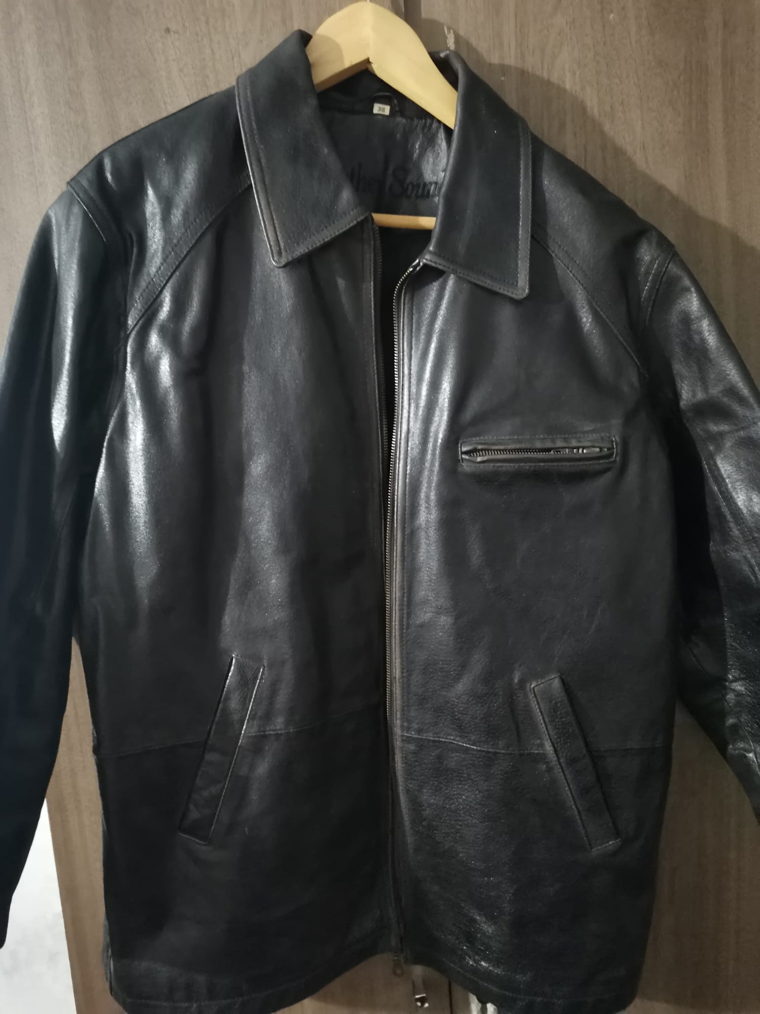 Campera De Cuero Genuino Leather Sound Negra Cazadora Talle 38